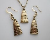 ROBOT ALIEN VILLAINS. Necklace and Earrings Set in Antique Gold Finish