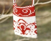 Beaded Red and White Amulet Bag