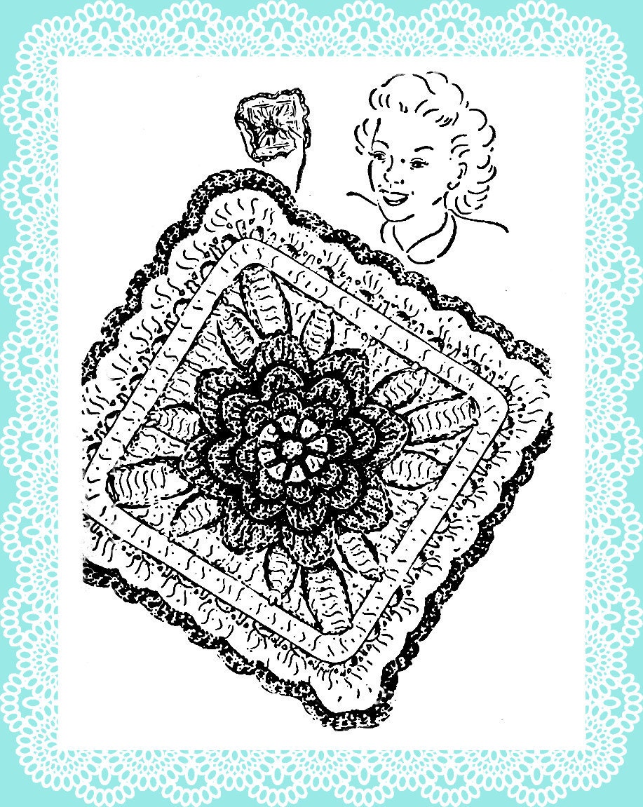 Crochet Rose Potholder and Daisy Motif Vintage Crochet pattern 1948 PDF