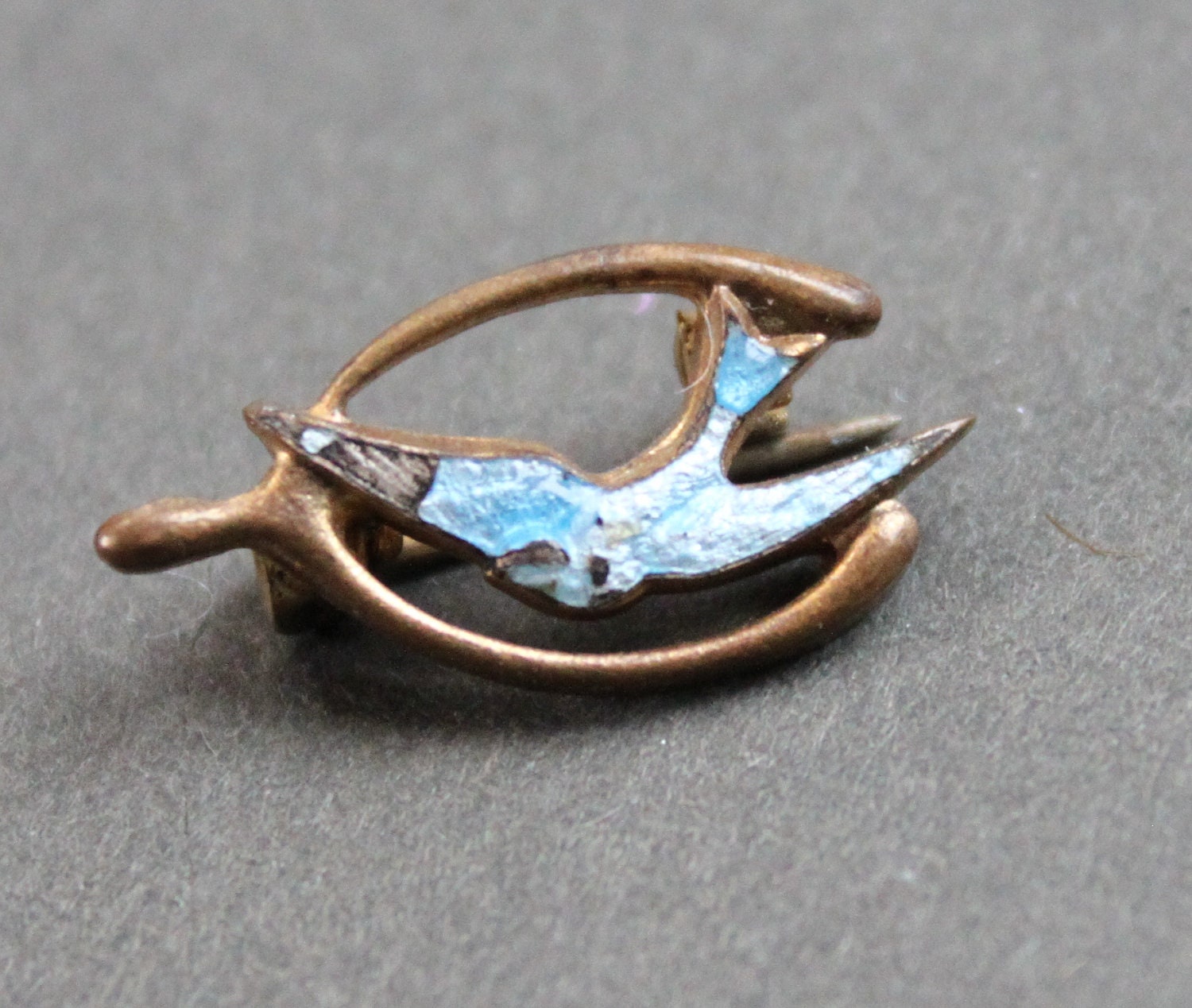 Victorian Enamel Swallow Bird Wishbone Brooch  / Ancient Love Token