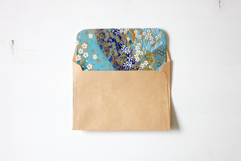 Turquoise Chiyogami Note Card Set . Save The Date Cards . Invitations . Greeting Cards . no.76