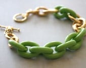 Arm Candy - spring green and gold large link bracelet