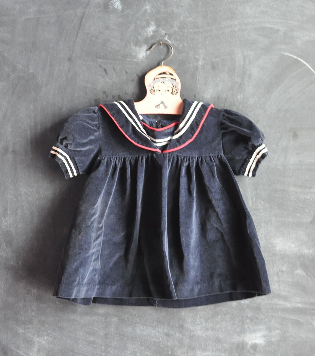Vintage 1980s Cotton Sailor Dress Blue Velvet 2t