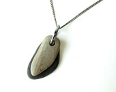 Beach stone necklace handmade from real stones.  Mauve grey on black - 941