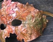 Copper Green man leaf mask with fall oak leaves