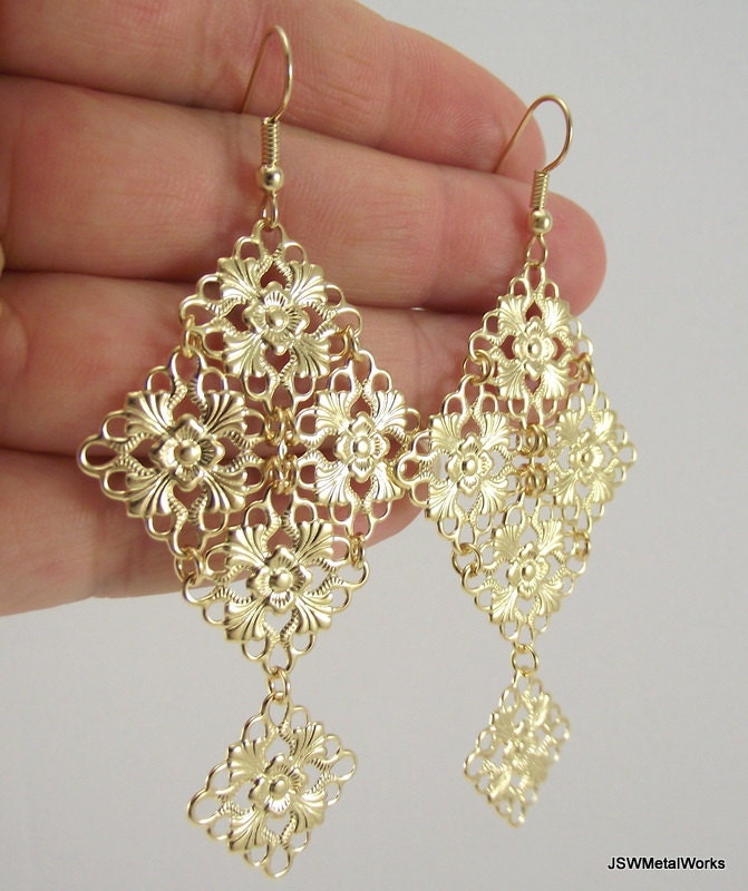 Medium Gold Chandelier Earrings, Gold Earrings