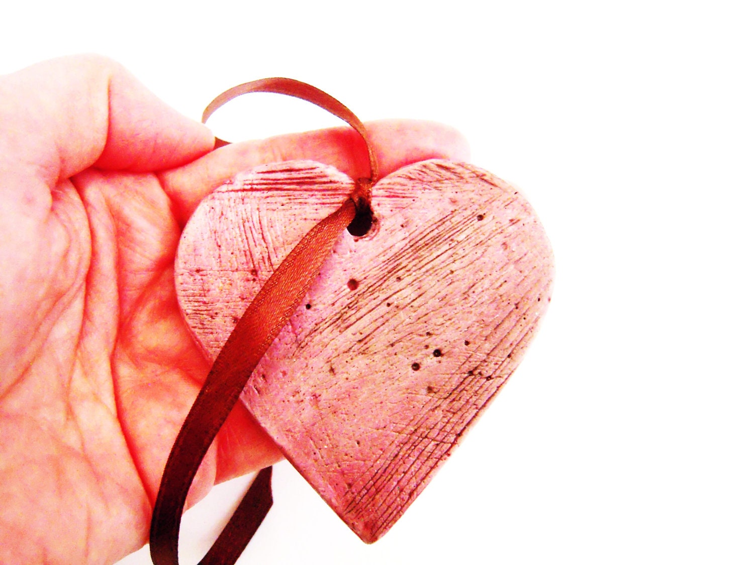 Ornament Heart Rustic Distressed Cottage Handmade Heart Ornaments Home Decor Decoration Pink Brown Christmas Valentines Wedding