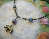 Necklace, Tiny Elephant on Antiqued Bronze Chain