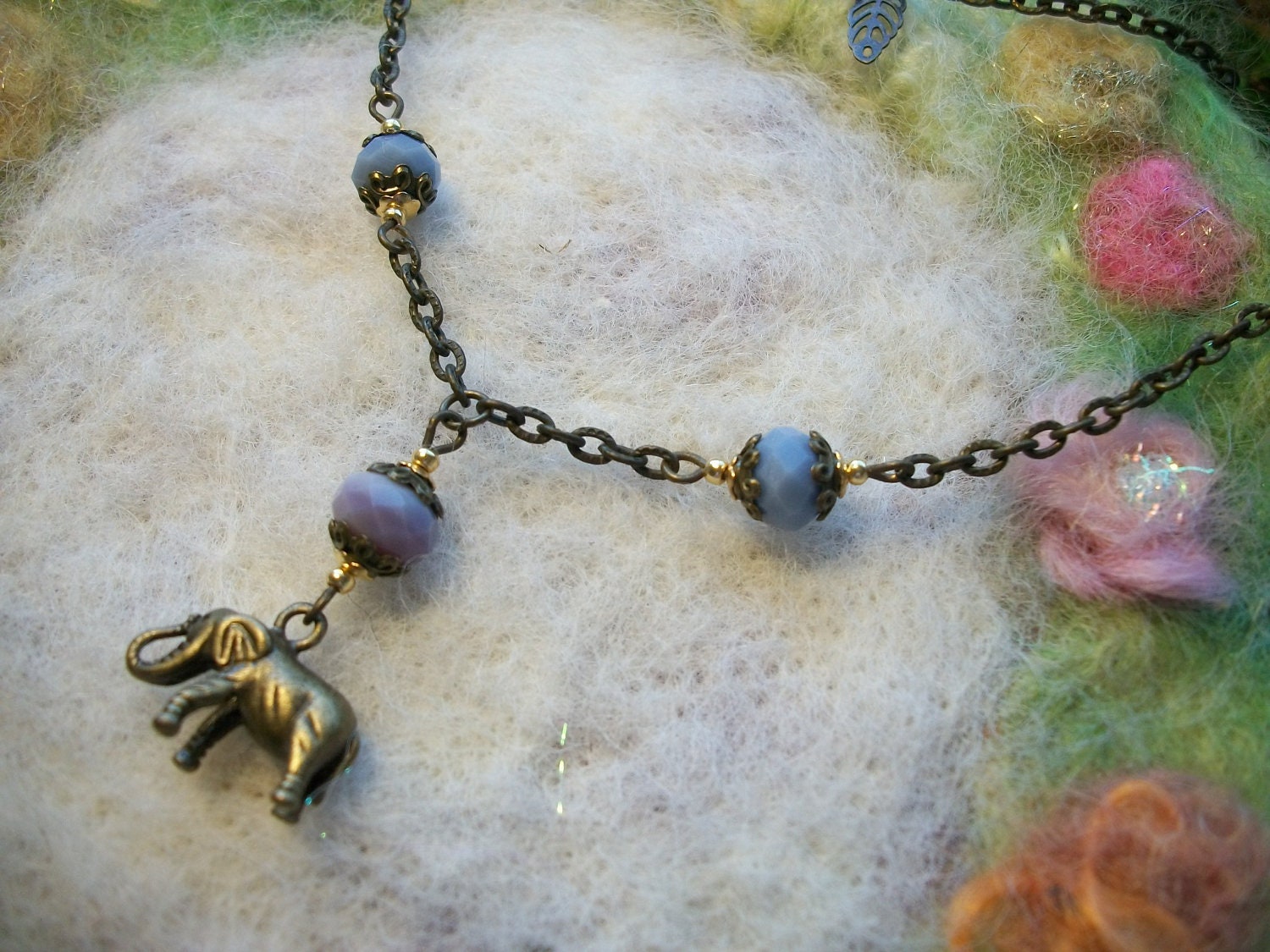 Necklace, Tiny Elephant on Antiqued Bronze Chain