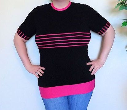 Hot pink 'n Black Stripes Top (Plus Size) 2X