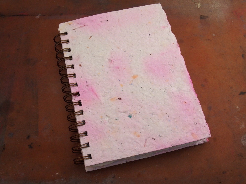Handmade Recycled Paper - Art Journal Pink Flower Paper Cover
