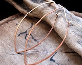 Marquise Hoop Earrings - Extra Large Geometric Hoops - 3 inch Copper Hammered Elongated Hoops