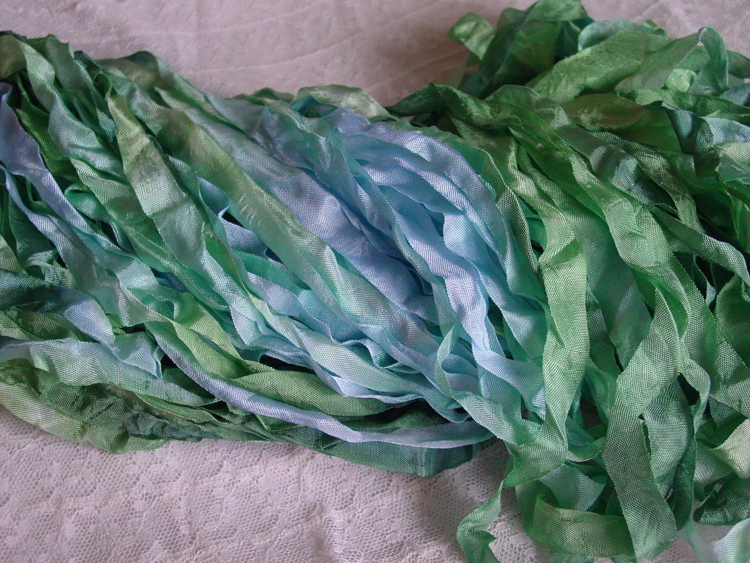 Hand Dyed ribbon -  Beautiful MERMAID, half inch wide, 5 yards