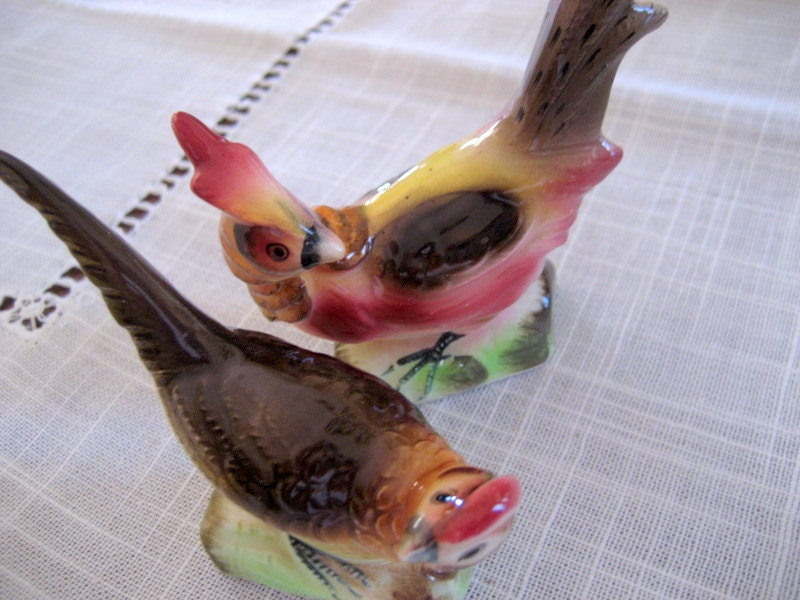 Vintage Pheasant Salt  Pepper Shakers   Circa 1970s