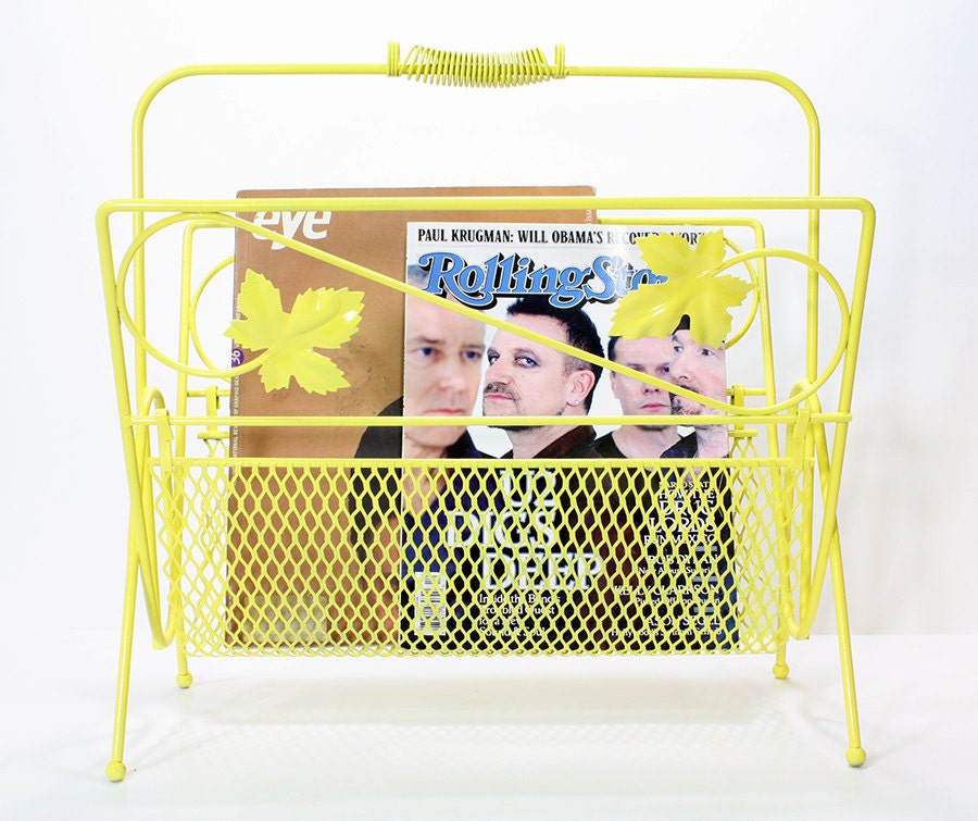 Vintage Metal Yellow Magazine Rack