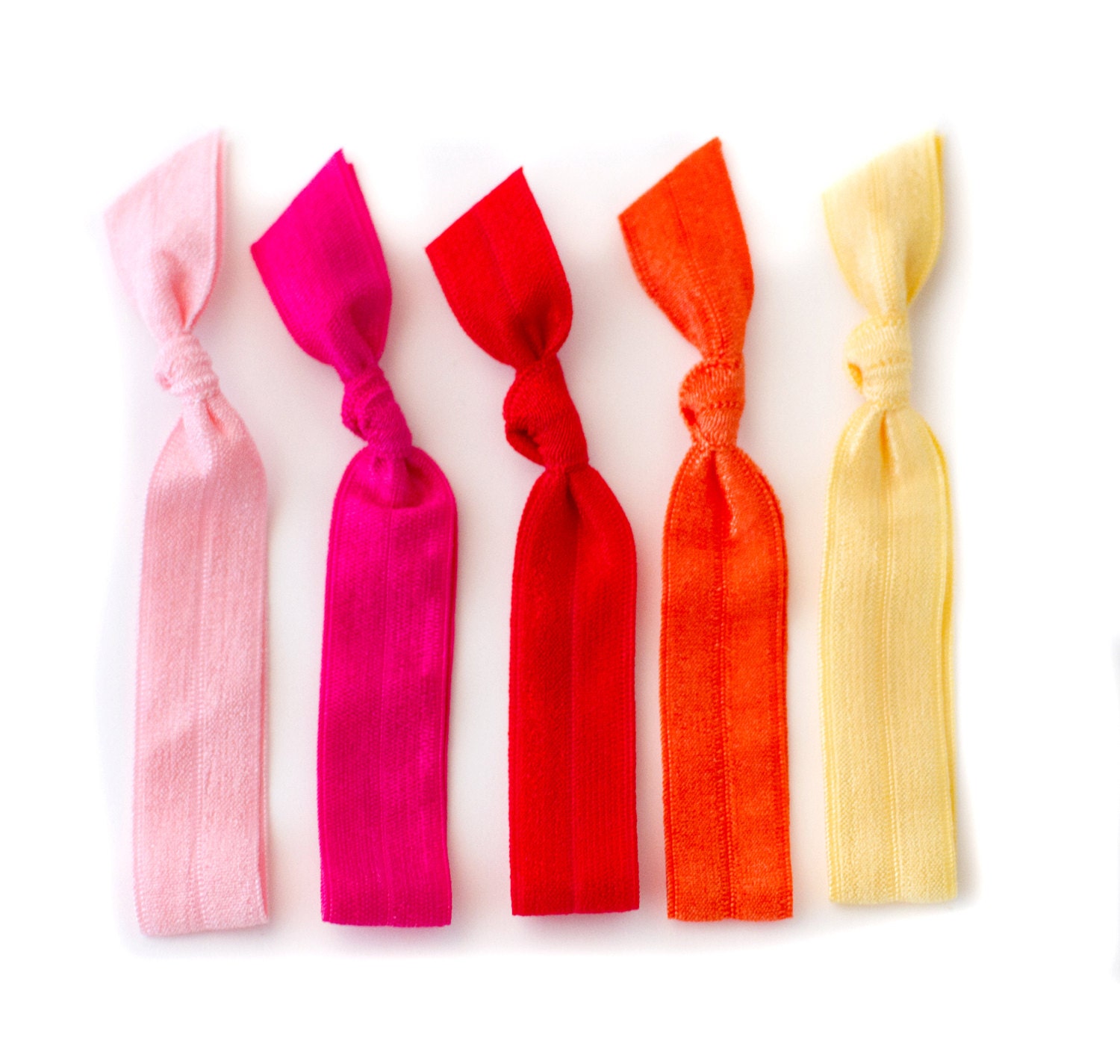 The Warm Tone Ombre Hair Tie Package - 5 Red Pink Orange Colored Elastic Solid Hair Ties that Double as Bracelets by Mane Message