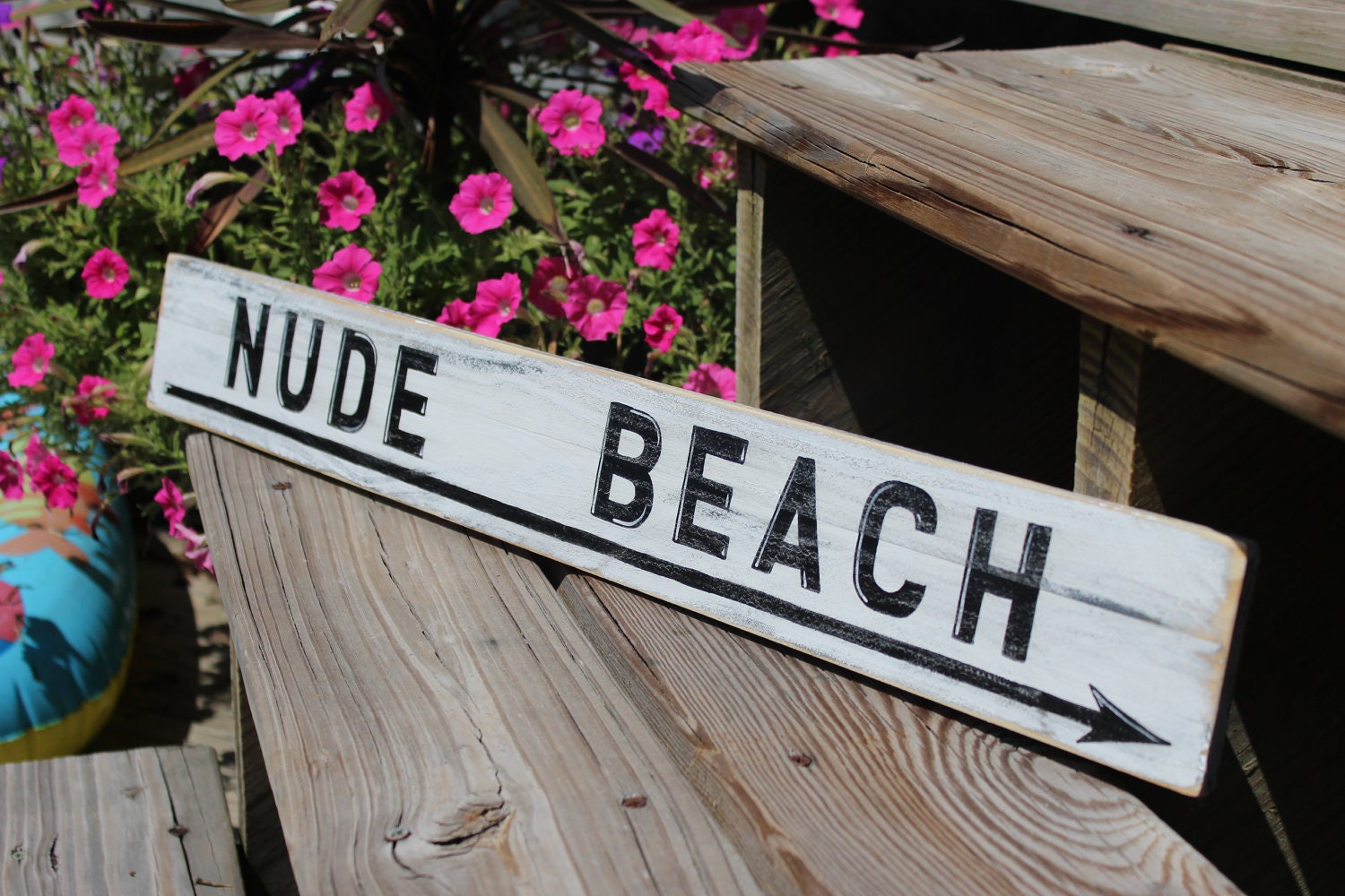 Beach Sign Nude Vintage Style Nautical Distressed Wooden Sign Coastal Decor BEACH House