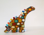 Stuffed Dinosaur Plush Minky  Blue, Brown, Orange and Green