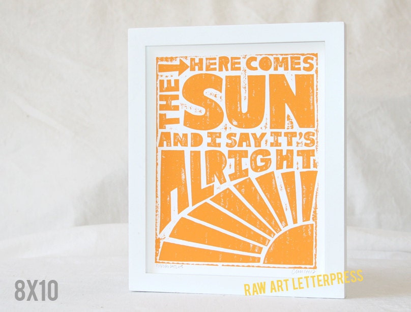 KITCHEN WALL ART Beatles Here Comes the Sun Poster Sign Print statement