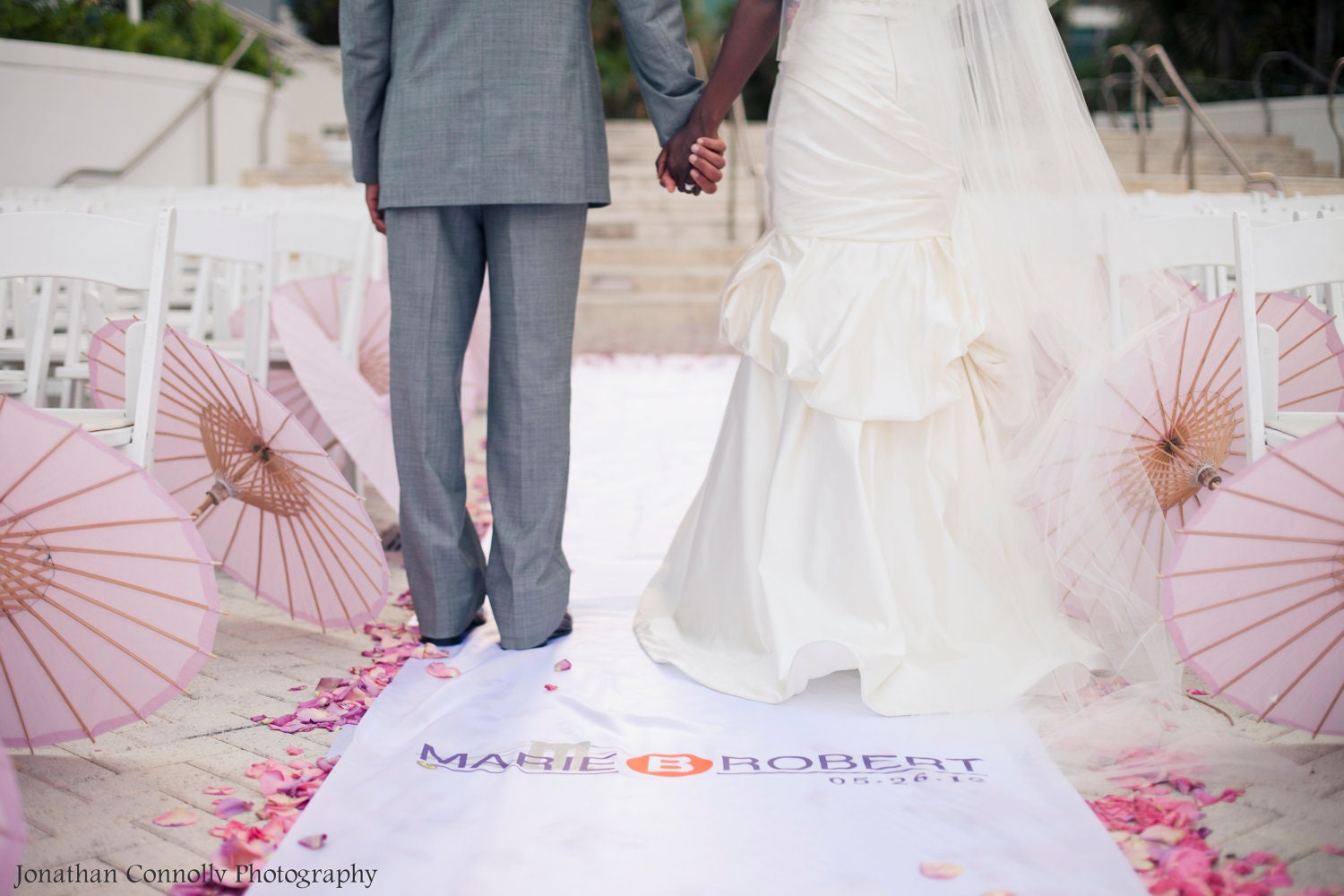 Personalized Hand Painted Customized Monogram Aisle Runner Fabric FREE MONOGRAM