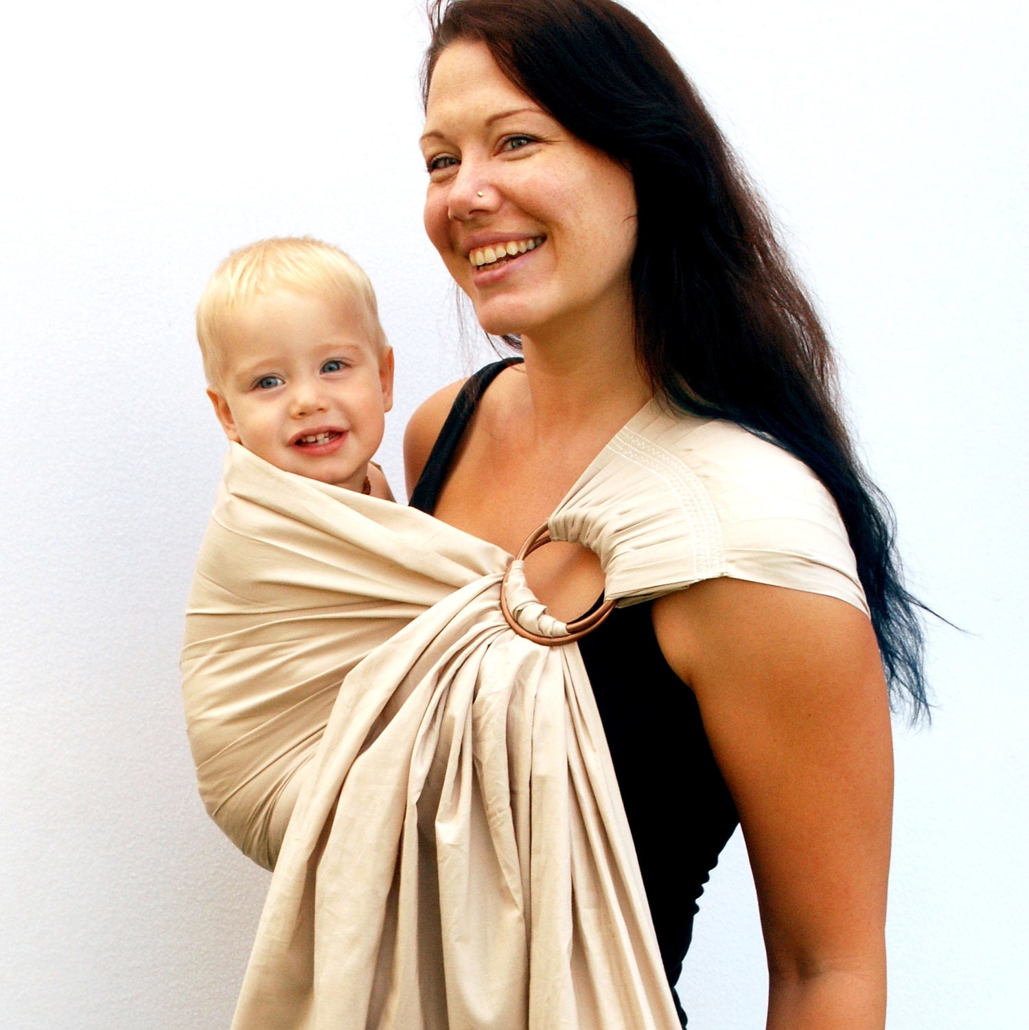 Ring Sling Baby Carrier Ginger Snap Baby Basics Superwide pleated - Ready to ship in Tall length