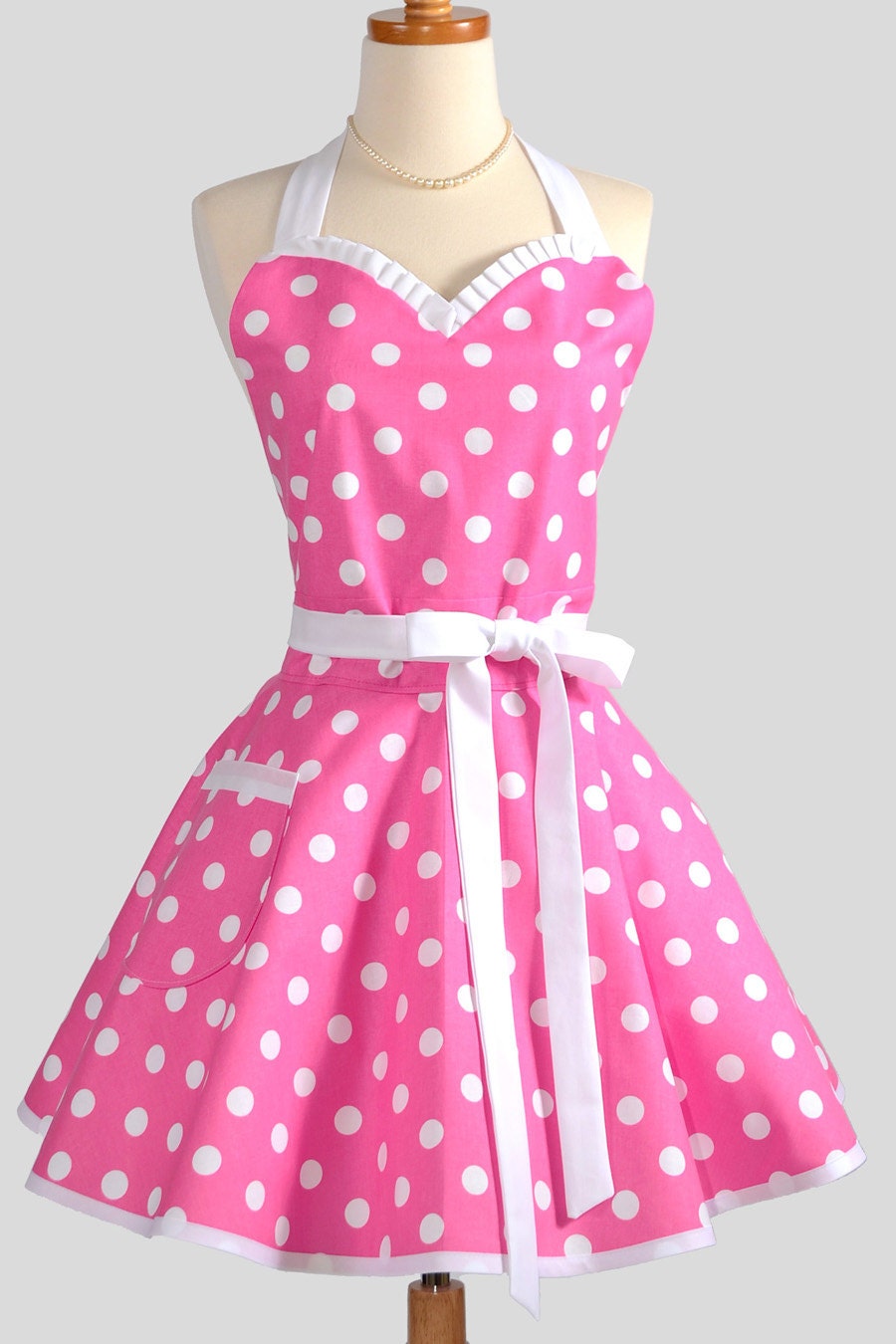Reserved for CAT Sweetheart Retro Apron - Sexy Womens Apron Hot Pink and White Polka Dot Cute Full Kitchen Apron