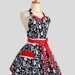 Womens Flirty Sweetheart Apron : Retro Ruffles in Sexy Damask with Cherry Red and White Accents