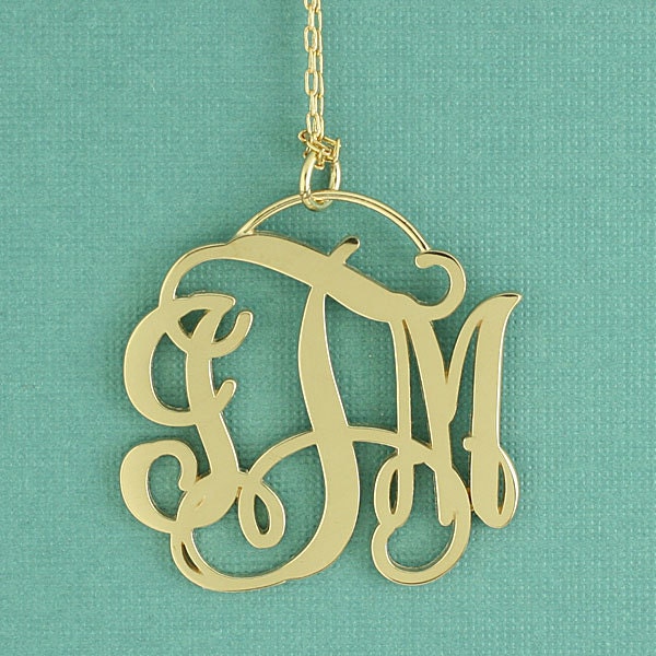 Flowing Script Monogram Pendant in 14k Gold