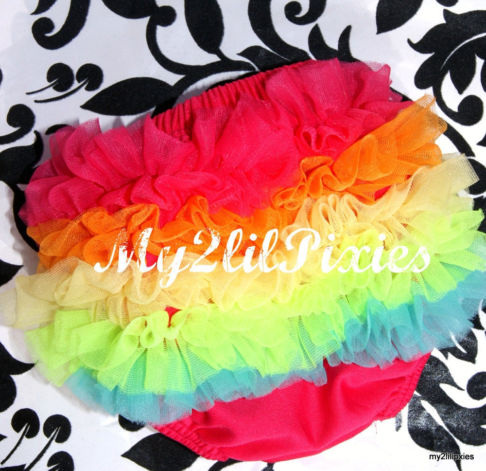 Rainbow Bright -Chiffon Ruffle Bum Baby Bloomers Diaper cover Bloomer Newborn Toddlers Photo Prop