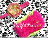 NEW- Hot pink and Lime GreenChiffon Ruffle Bum Baby Bloomer and Baby Girl Headband -Photo Prop Set- My2lilPixies