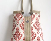 Damask American red tote bag with jute