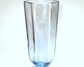 Vintage Blue Glass Vase, Swedish from the Sixties, blue hue Crystal with Etched Peacock Design   I Take Credit Cards