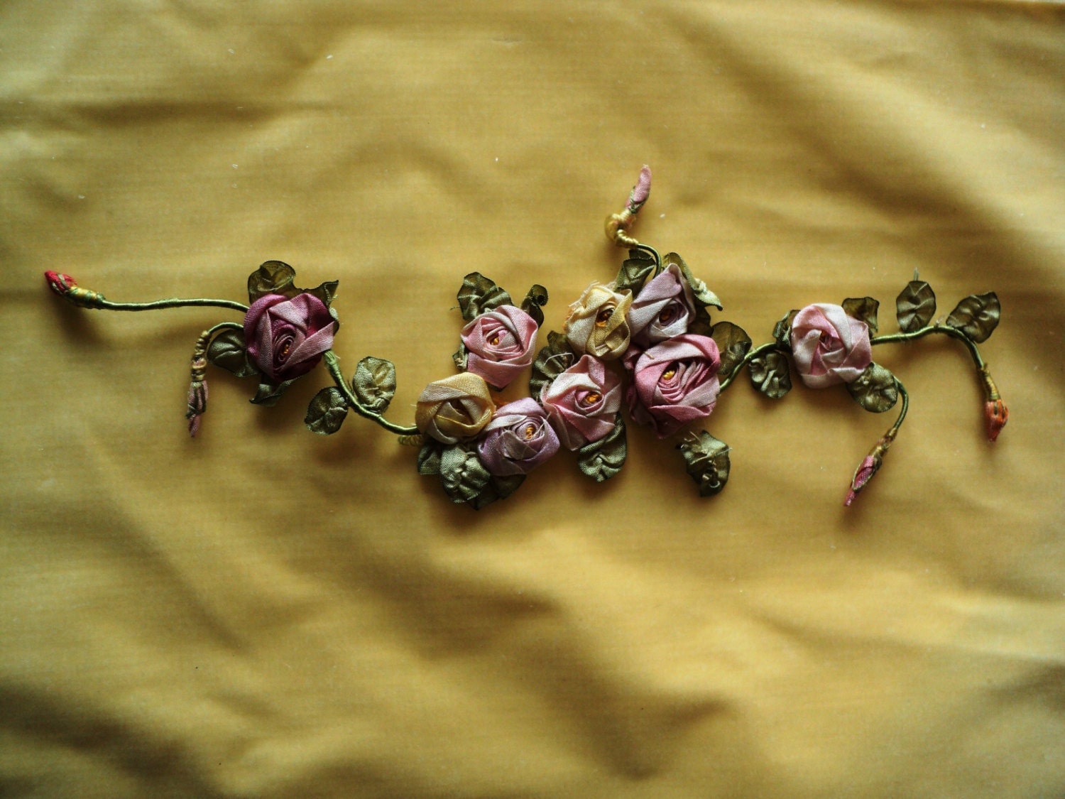 Antique Silk Ribbonwork Floral bouquets original 1920s Various ombre colors flapper era