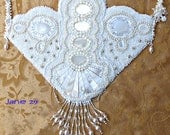 By The Light of the Silvery Moon White Wedding Bead Embroidery Bib with Mother of Pearl and Sterling Slver