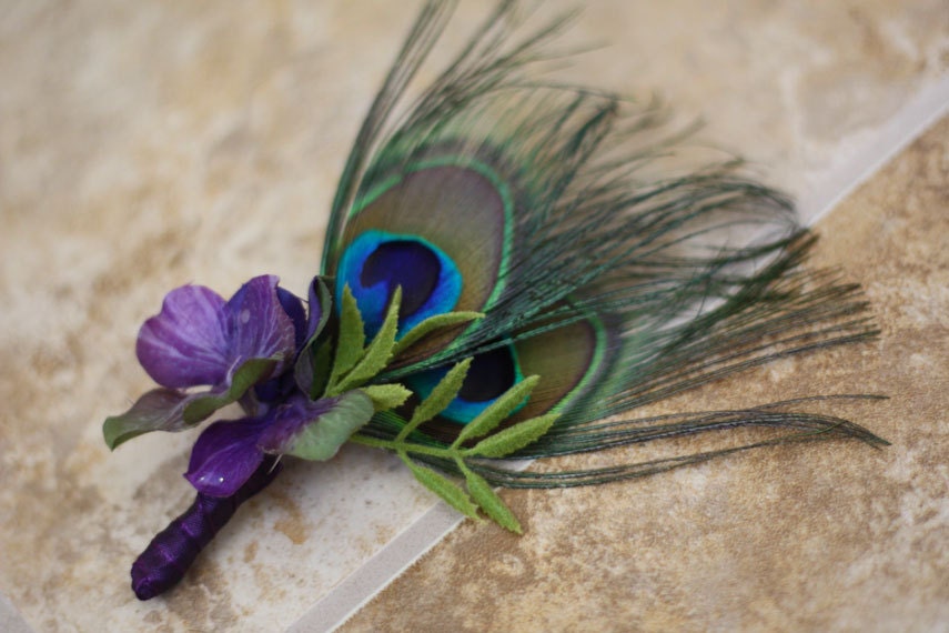 Peacock Feather Wedding Men's Boutonniere - Made to Order