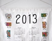 SALE - 2013 calendar - vintage mugs - tea towel calendar - kitchen calendar