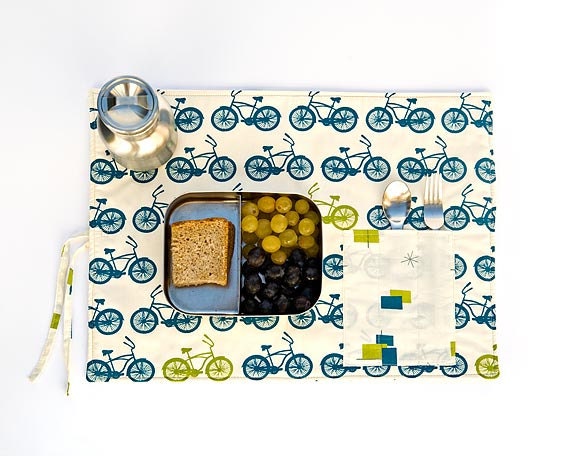 Bike Organic Placemat, Child Place Mat with Cutlery Pocket, Eco friendly place mat for Lunchbox, Child gift under 25