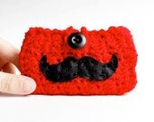 Iphone 5 Iphone Case Ipod Cozy Red Wool Black Mustache crochet handmade cover