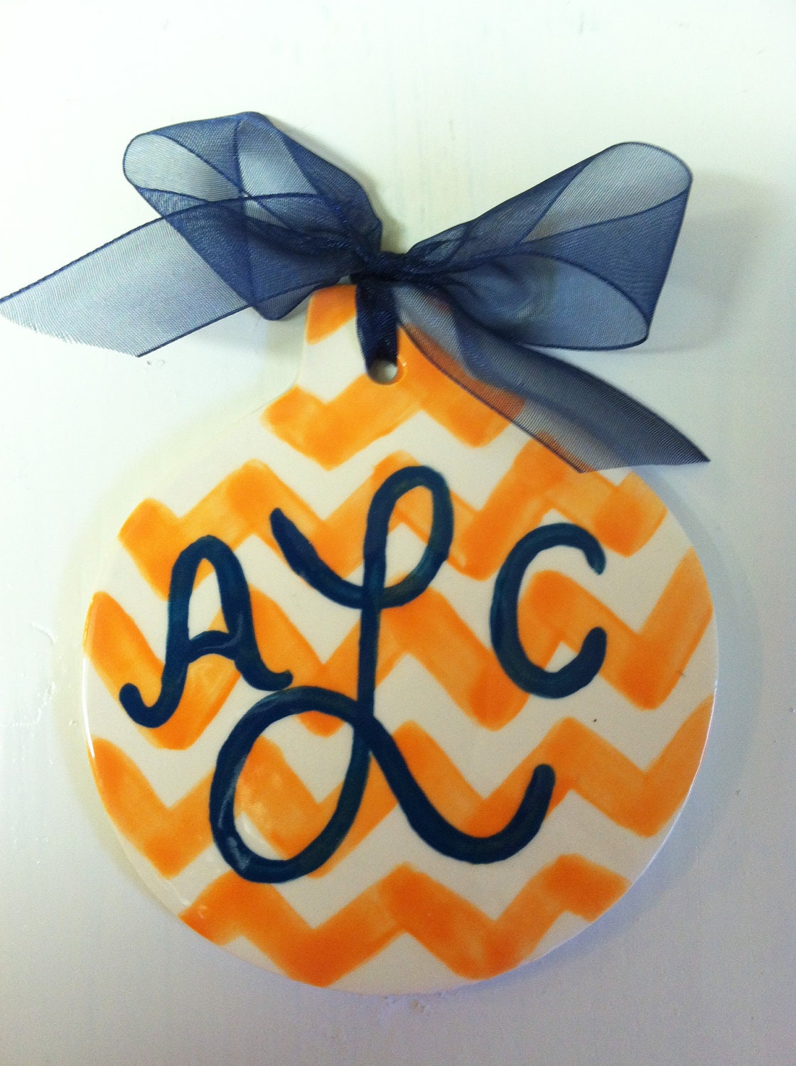 Personalized Auburn Chevron Christmas Ornament in Orange and Blue That Comes With a Name or Monogram and Your Color Choice