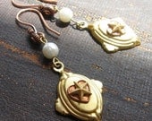 SALE - Copper, Brass, and Pearl Dangle Earrings - Star of My Heart Earrings