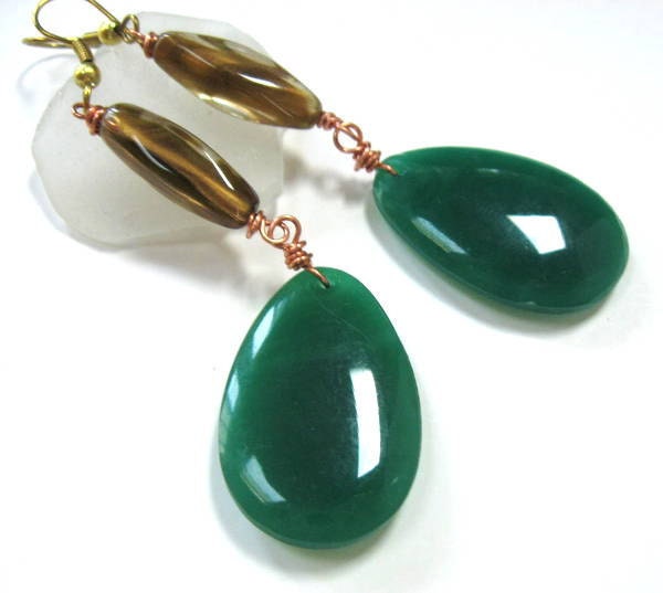 Jade Green Teardrop Long Dangle Earrings - Boho Earrings