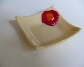 Ivory and red Organic flower fused glass mini dish
