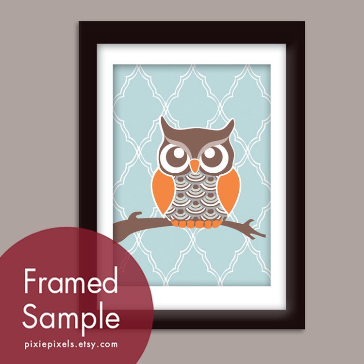 Owl with Diamond Trellis - 5x7 Print (Featured in Assorted Colors) (Customizable Colors) Buy 3 get one Free