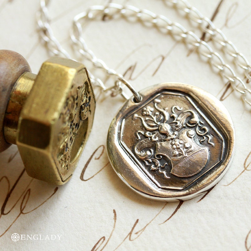 Knight's Flower Armorial Wax Seal Necklace - Fine Silver, Sterling Silver