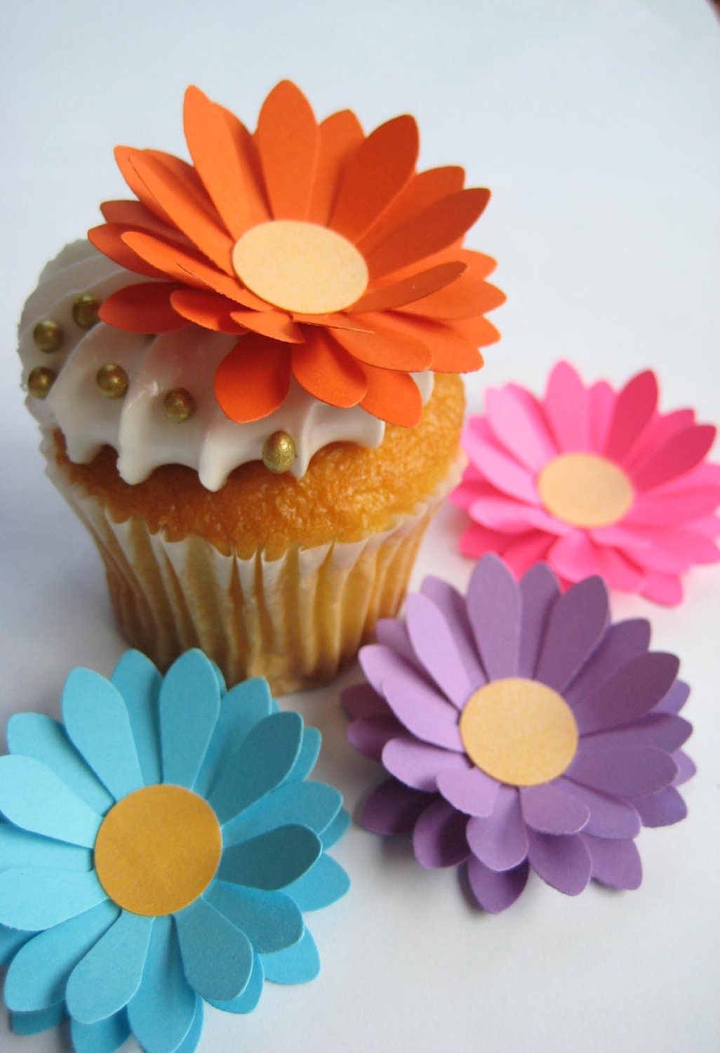 Bright Mixed Flower Cupcake Toppers