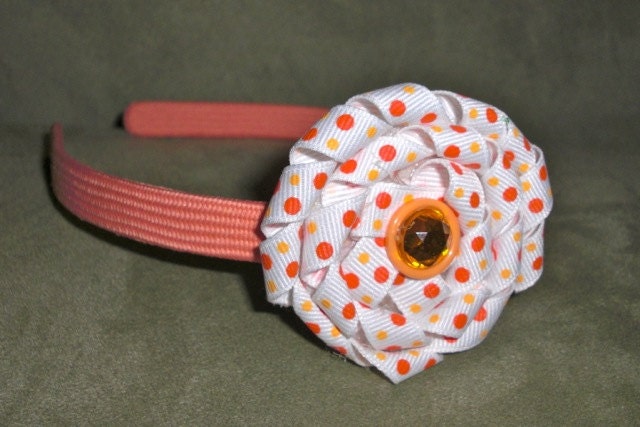 Orange and White Rosette Headband