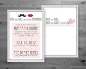 Wedding Invitation - Mustache and Lips - Boy Met Girl - Cute / Kitsch / Modern - Invitation & RSVP Set