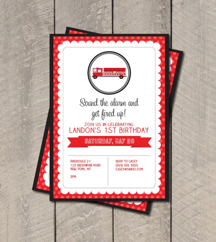 Firetruck Birthday Party Invitation - Fire Engine Invite - Digital Printable Invite - Firetruck Invite