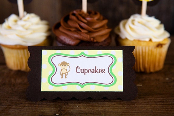 King of the Jungle Theme Food Tents - Menu Cards - Place Cards - Food Signs - Safari Party Decorations in Green, Yellow & Brown (6) Il_170x135