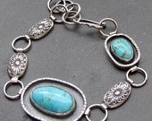 Fiesta Del Dol Sterling silver and Kingman Turquoise Bracelet with Conchos
